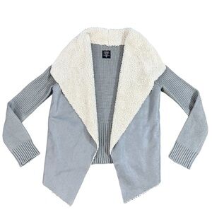 Cavalini Original Women’s Open Cardigan‎ Sweater Size M Faux Suede Sherpa Gray